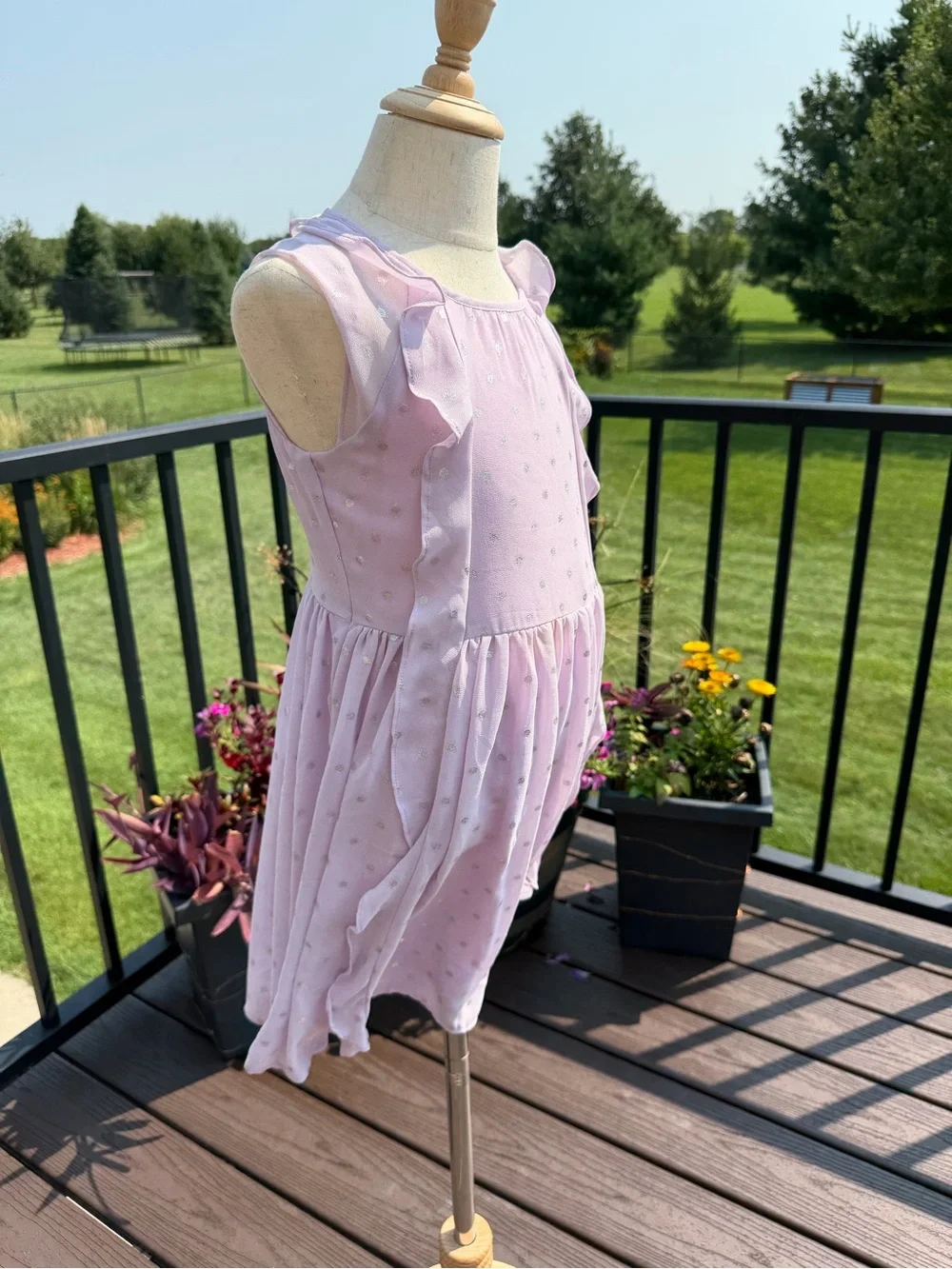 OshKosh B’gosh Girls Pink Silver Polka Dot Ruffle Dress Size 8